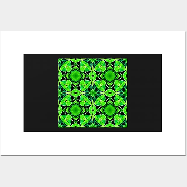 Pretty Green Leaves Lucky Clover Greenery Pattern 2 Wall Art by BubbleMench